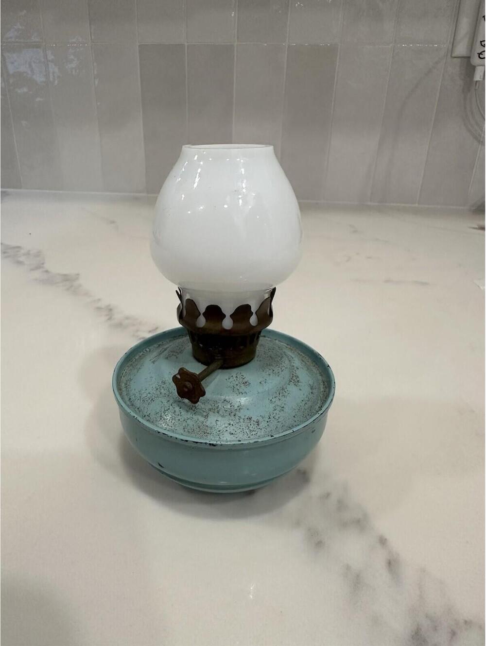 Vintage Kelly Pixie Green Nursery Oil Lamp WW2 England Weighted